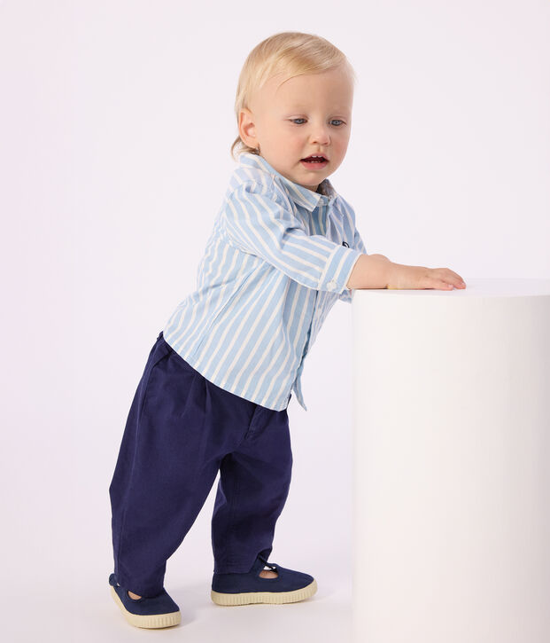 Camicia a maniche lunghe in cotone a righe neonato blu/bianco