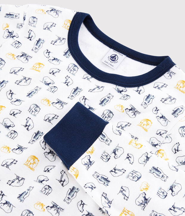 Pigiama orso polare bambino a costine bianco/multicolore