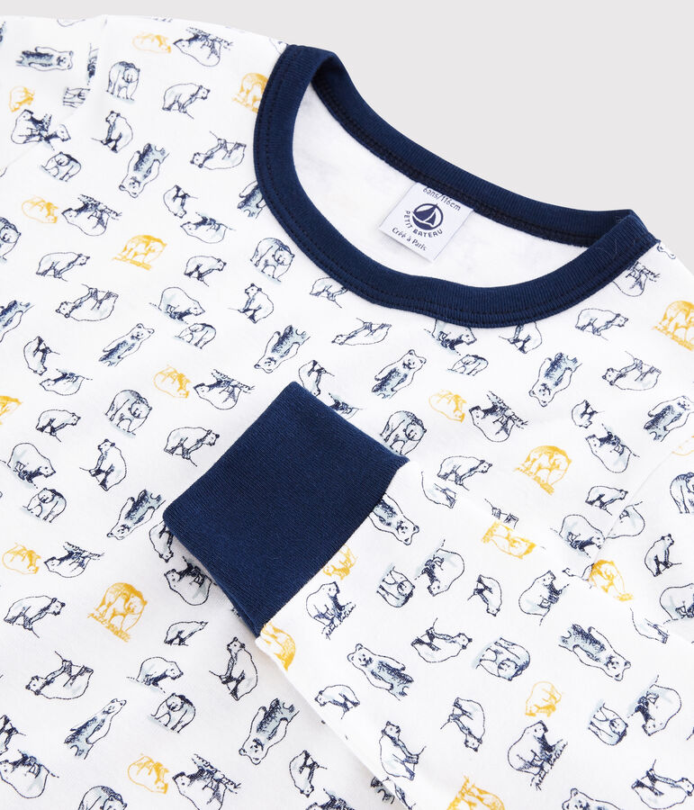 Pigiama orso polare bambino a costine bianco/multicolore