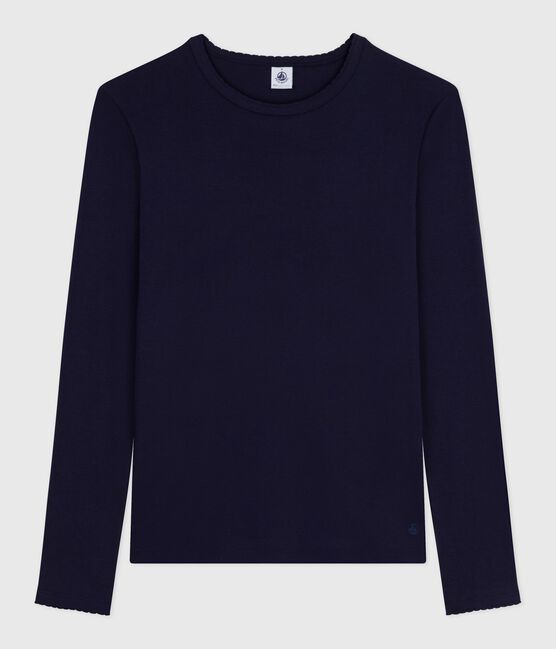 T-shirt L'Iconique a maniche lunghe in cotone con punto cocotte donna blu SMOKING