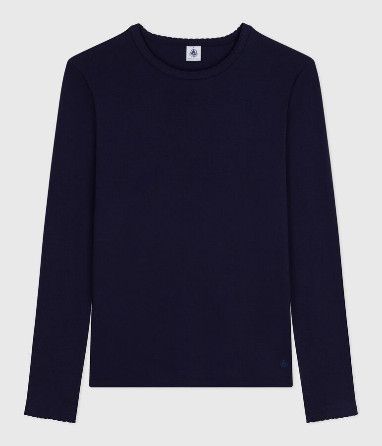 T-shirt L'Iconique a maniche lunghe in cotone con punto cocotte donna blu