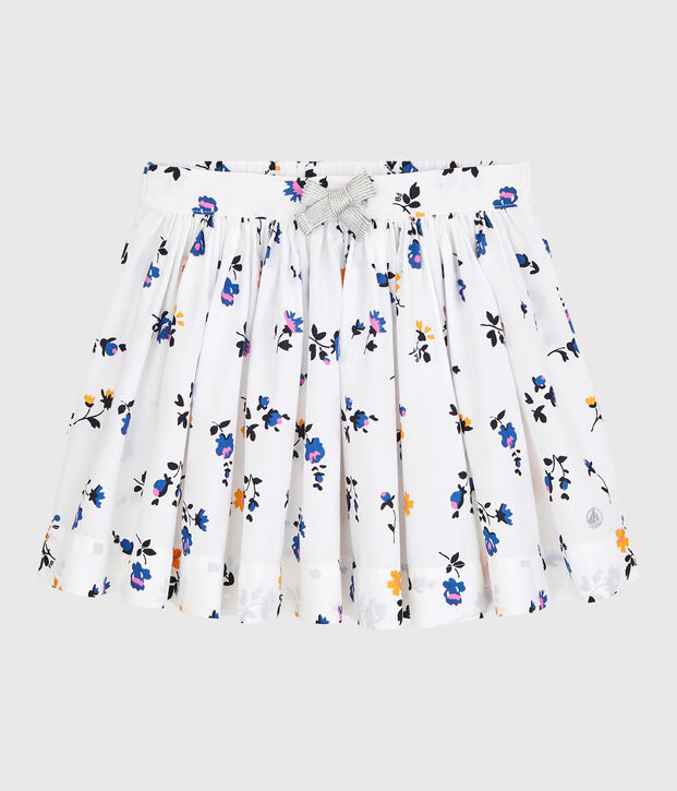 Gonna bambina in popeline bianco/multicolore