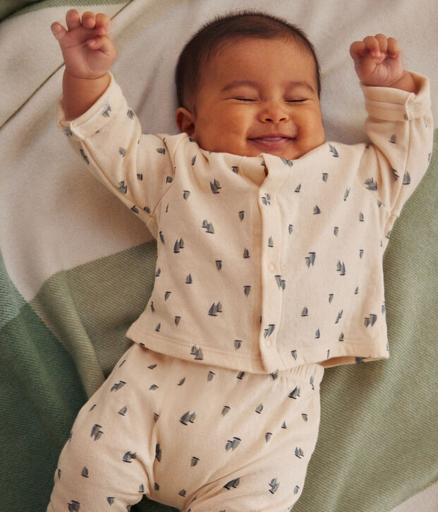 Completo 2 pezzi in tubique neonato ecru/multicolore