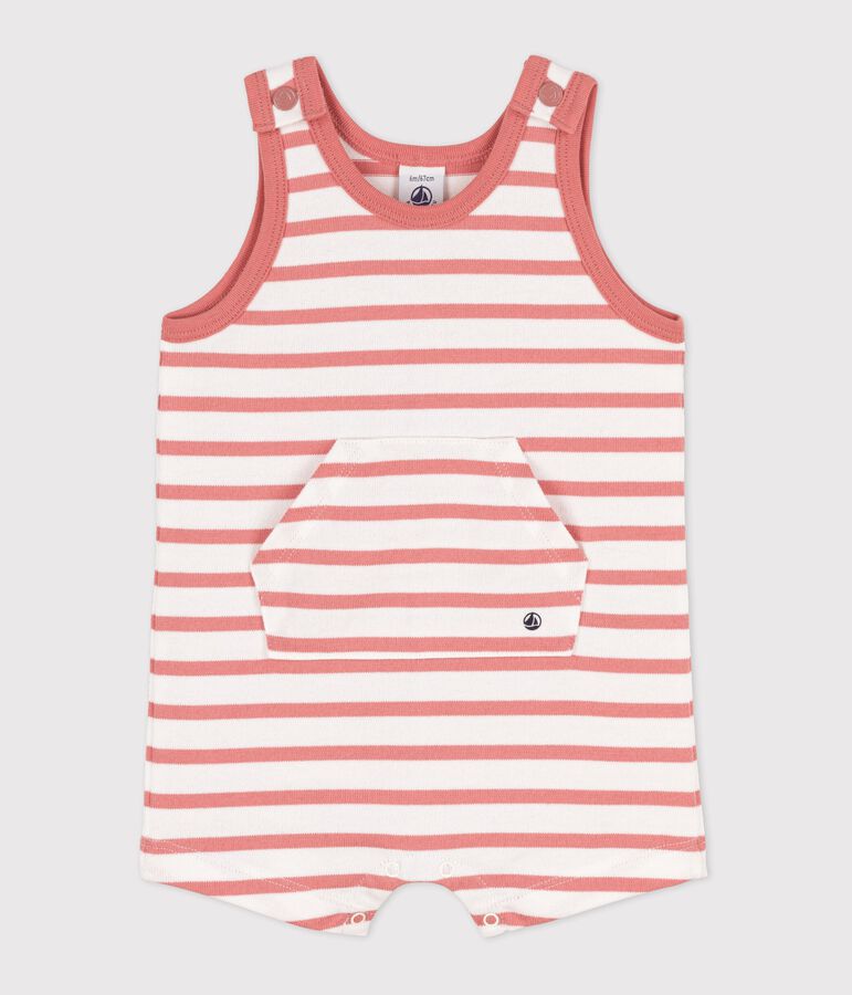 Tutina corta beb&egrave; in jersey spesso bianco/rosa