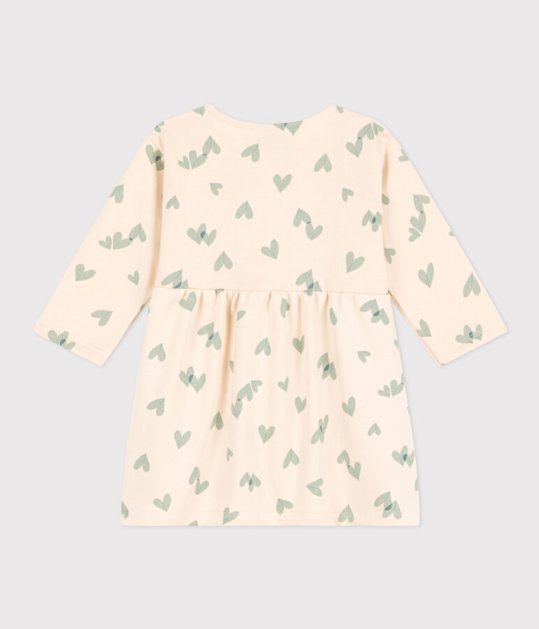 Abito a maniche lunghe in tessuto felpato per beb&egrave; ecru/verde