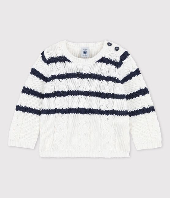Maglione in tricot per bebè bianco MARSHMALLOW/blu SMOKING