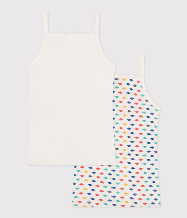 Set di 2 canottiere con spalline bambina in cotone con animali marini multicolore