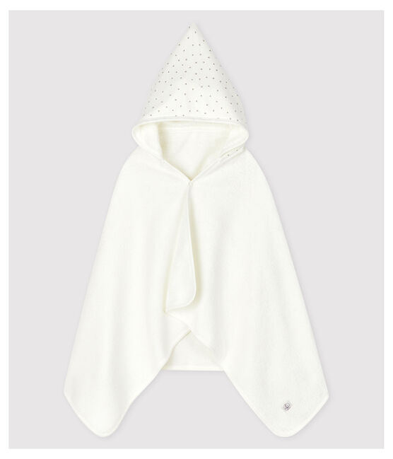 Mantella da bagno bebè in bouclette spugna di cotone biologico bianco MARSHMALLOW/grigio GRIS