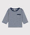 T-shirt bebè a maniche lunghe in jersey fiammato a righe blu MEDIEVAL/bianco MARSHMALLOW