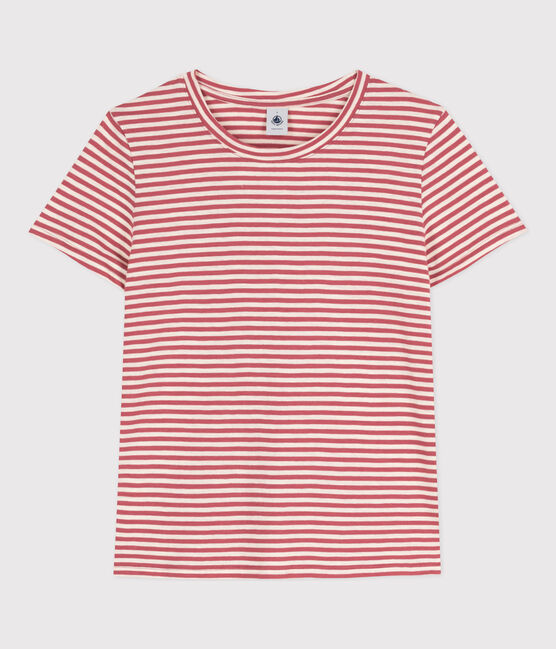 T-shirt LE DROIT girocollo in cotone donna rosa PAPI/beige AVALANCHE