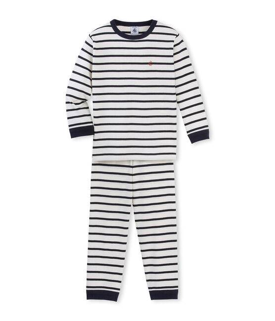 Pigiama per bambino a righe beige COQUILLE/blu SMOKING