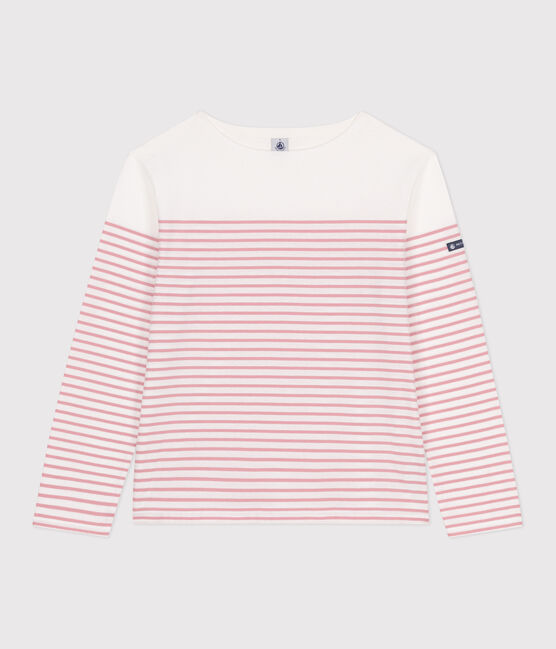 Marinière a maniche lunghe in cotone donna bianco MARSHMALLOW/rosa CHARME
