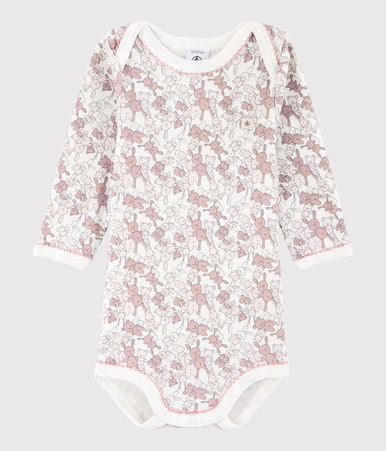 Body manica lunga bebè femmina rosa CHARME/bianco MARSHMALLOW