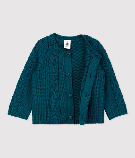 Cardigan in lana e cotone bebè. verde PINEDE