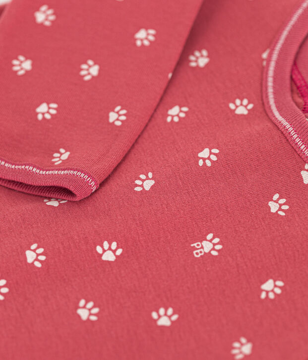 Pigiama beb&egrave; a maniche lunghe in cotone rosa/beige