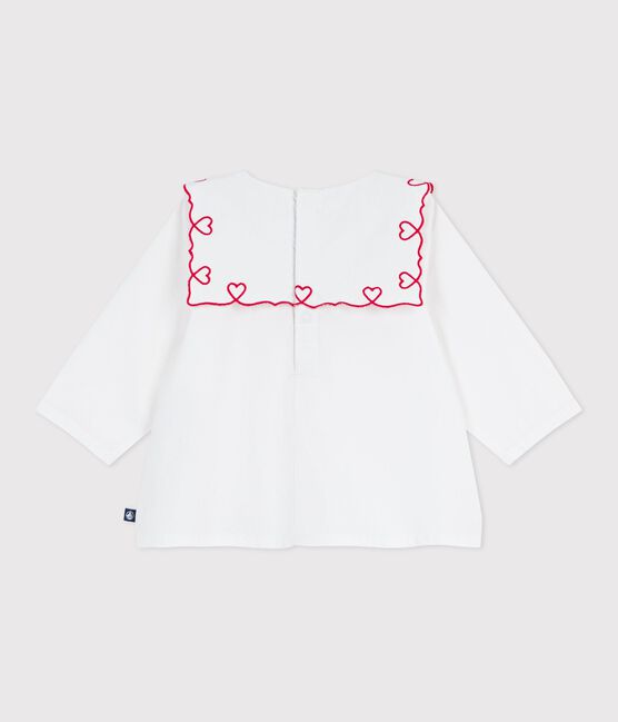 Blusa a maniche lunghe in popeline di cotone con ricamo a cuori neonata bianco ECUME