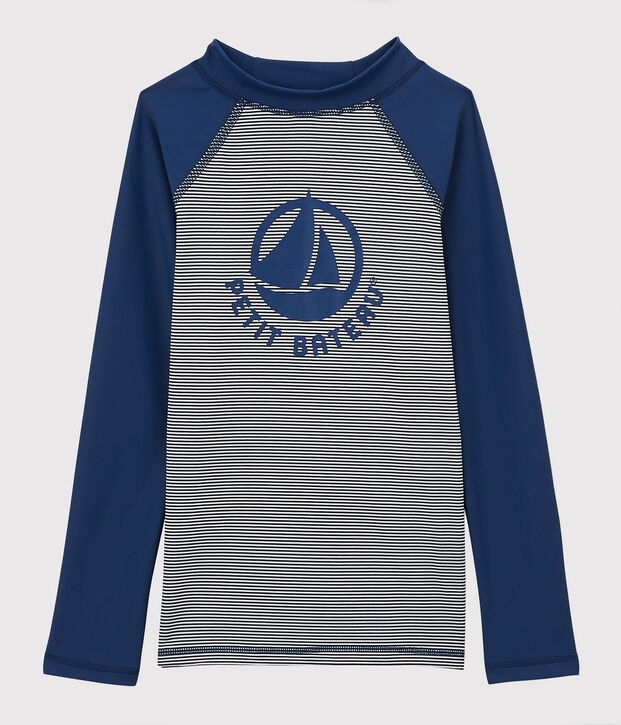 T-shirt anti-uv riciclata bambina - bambino blu/bianco