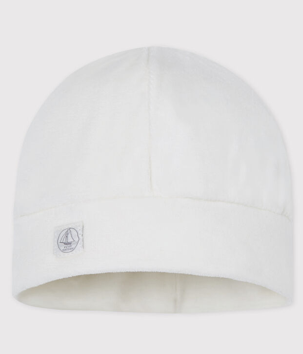 Cuffietta nascita beb&egrave; in ciniglia bianco