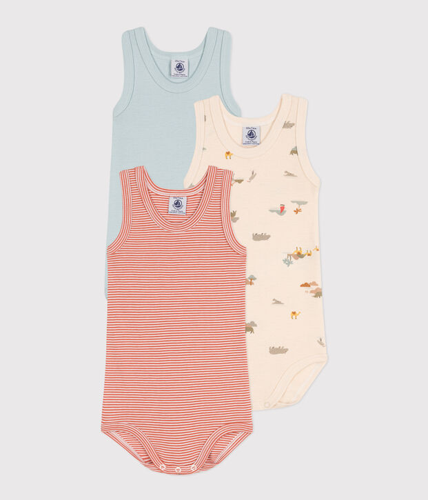 Confezione da 3 body a canottiera in cotone con animali multicolore