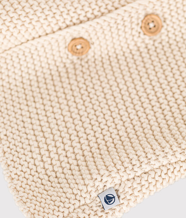 Cardigan in tricot a punto legaccio per beb&egrave; ecru