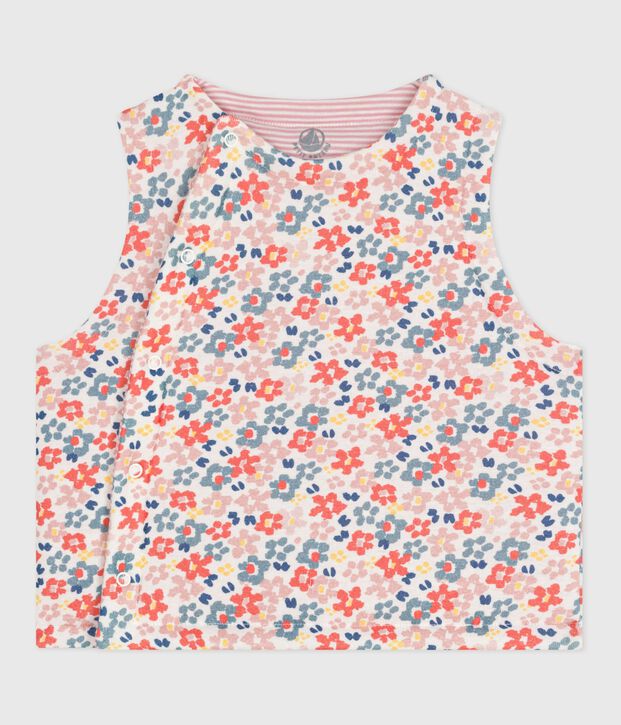 Cardigan senza maniche double face in cotone con stampa neonato bianco/rosa