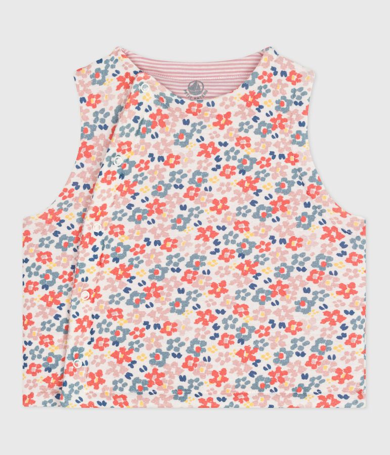 Cardigan senza maniche double face in cotone con stampa neonato bianco/rosa