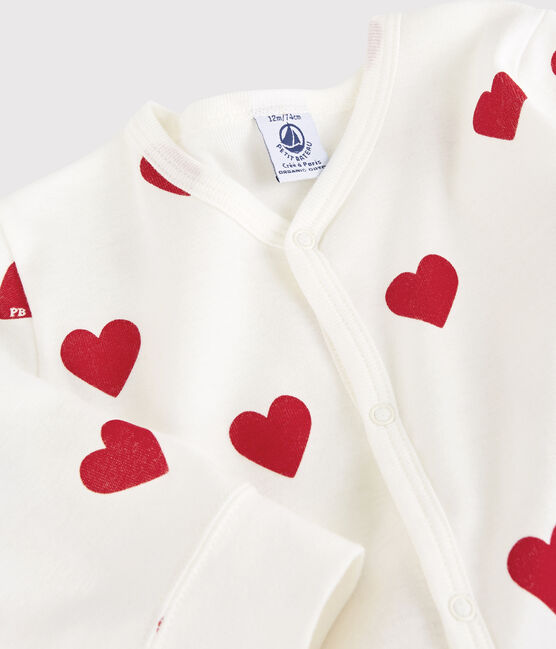 Tutina pigiama senza piedi bebè in cotone motivo cuore bianco MARSHMALLOW/rosso TERKUIT