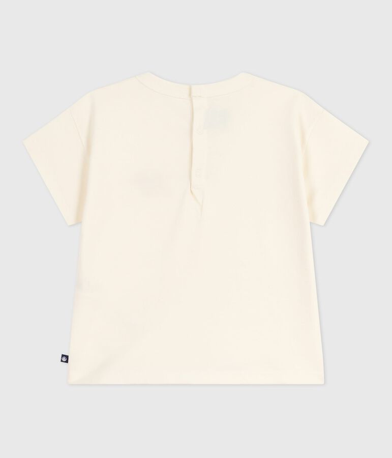 T-shirt a maniche lunghe in cotone con cuore stampato neonata ecru MILK