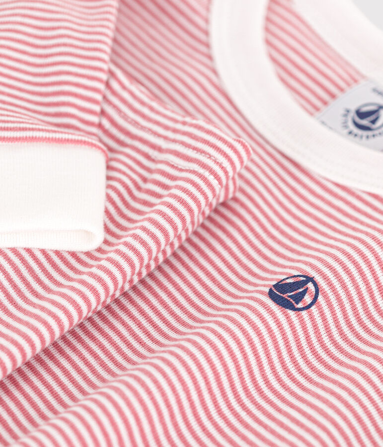 Pigiama aderente in cotone a righe bambino rosa/bianco