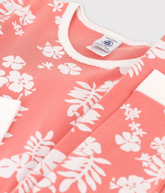 Pigiama snugfit Hawaï bambina in cotone rosa PAPAYE/ MARSHMALLOW