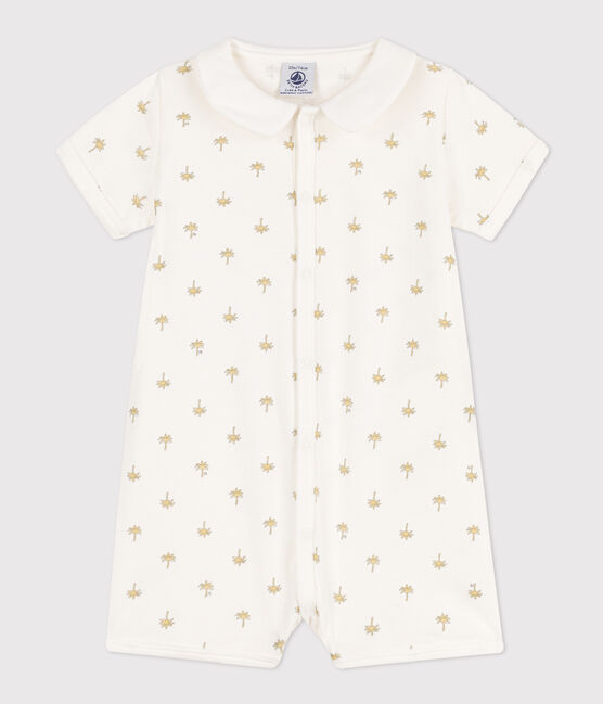 Tutina corta bebè in cotone con palme bianco MARSHMALLOW/bianco MULTICO