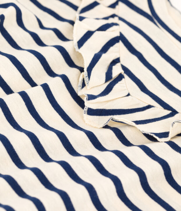 T-shirt a maniche corte in cotone bambina ecru/blu