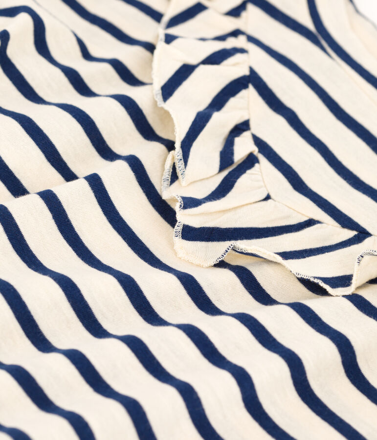 T-shirt a maniche corte in cotone bambina ecru/blu