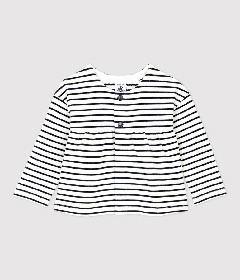 Cardigan in molleton beb&egrave;. bianco/blu