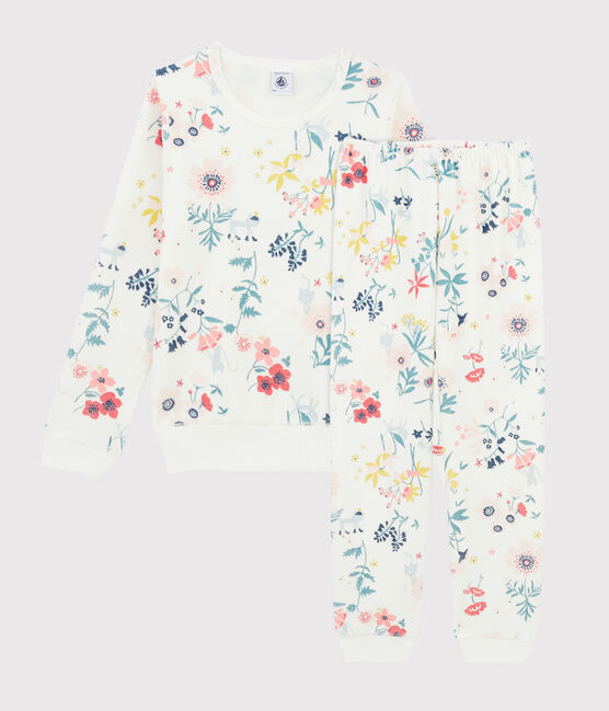 Pigiama a fiori bambina in ciniglia bianco MARSHMALLOW/bianco MULTICO