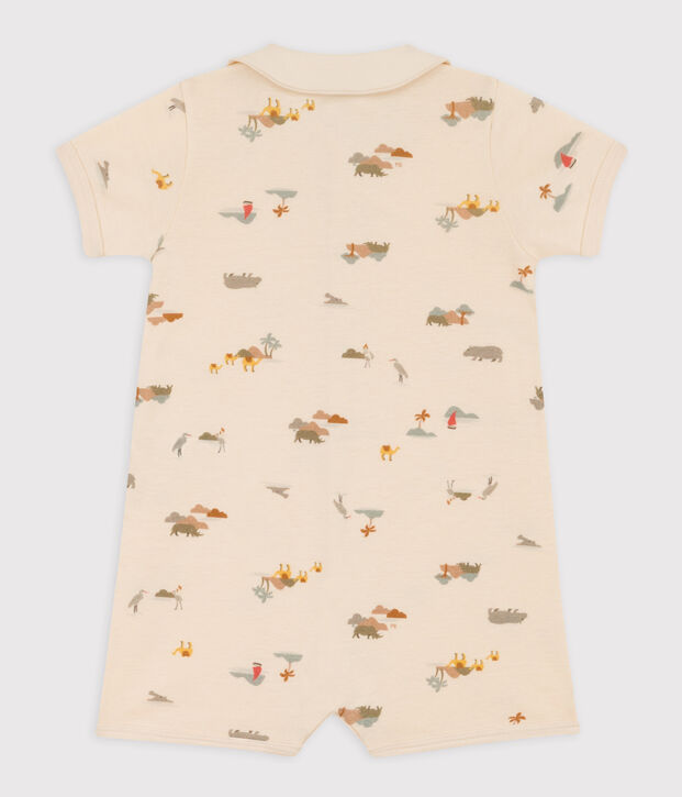 Tutina corta beb&egrave; in cotone con palme ecru/multicolore