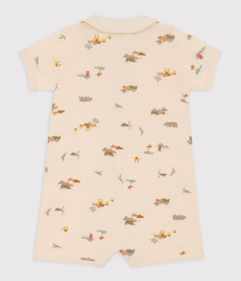 Tutina corta beb&egrave; in cotone con palme ecru/multicolore