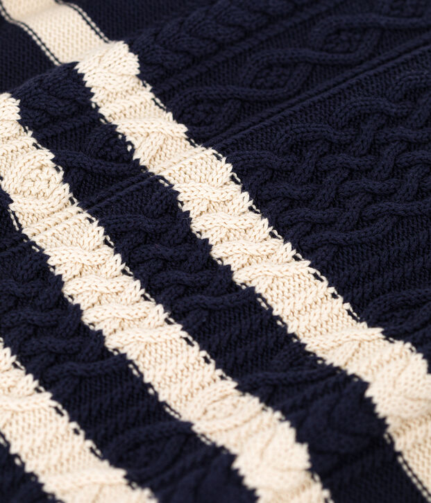 Maglione irlandese in cotone a righe donna blu/ecru