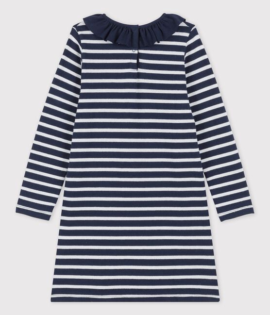 Abito bambina a maniche lunghe in cotone blu SMOKING/ MARSHMALLOW/ ARGENT