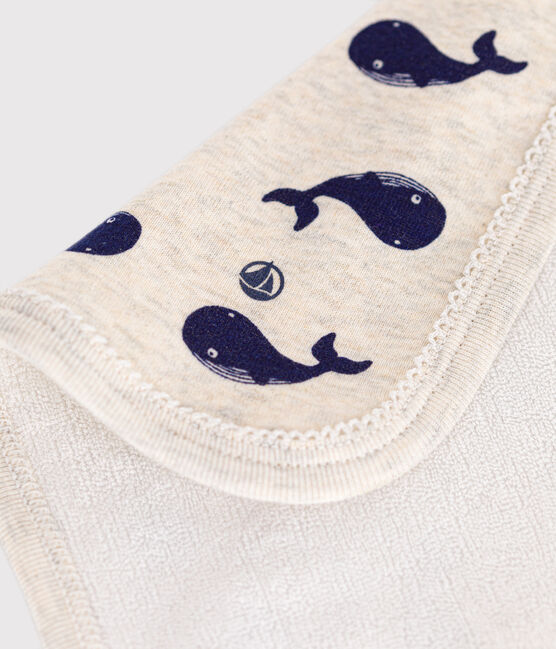 Telo in cotone e spugna con balene stampate neonato beige MONTELIMAR/blu MEDIEVAL