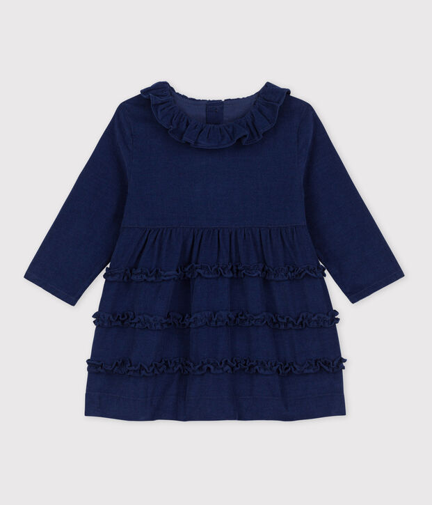 Abito a maniche lunghe beb&egrave; in velluto extra-fine blu