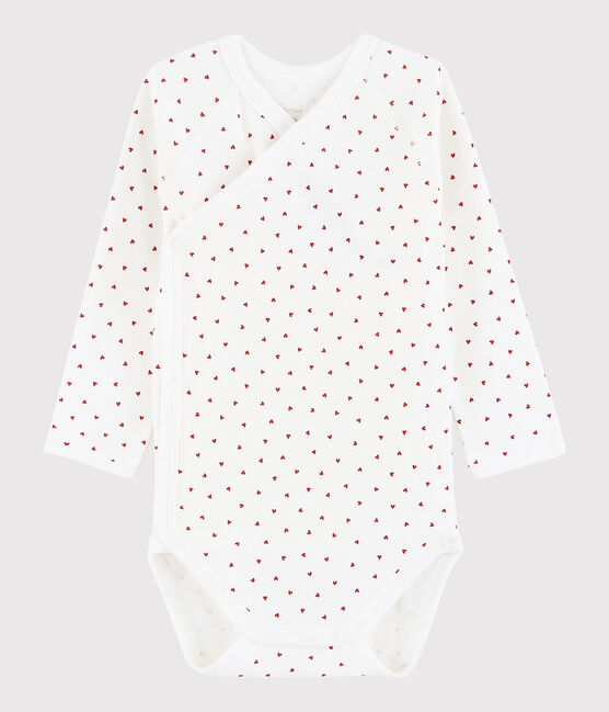 Body incrociato a manica lunga bebè femmina bianco MARSHMALLOW/rosso TERKUIT