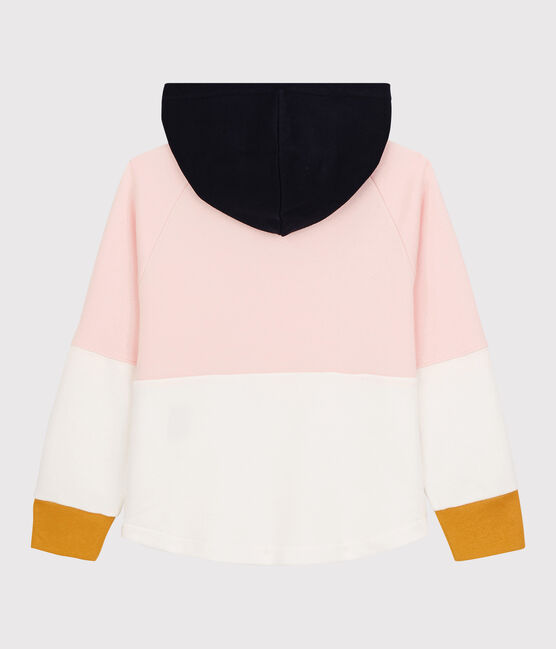 Felpa bambina con cappuccio in molleton rosa MINOIS/bianco MARSHMALLOW