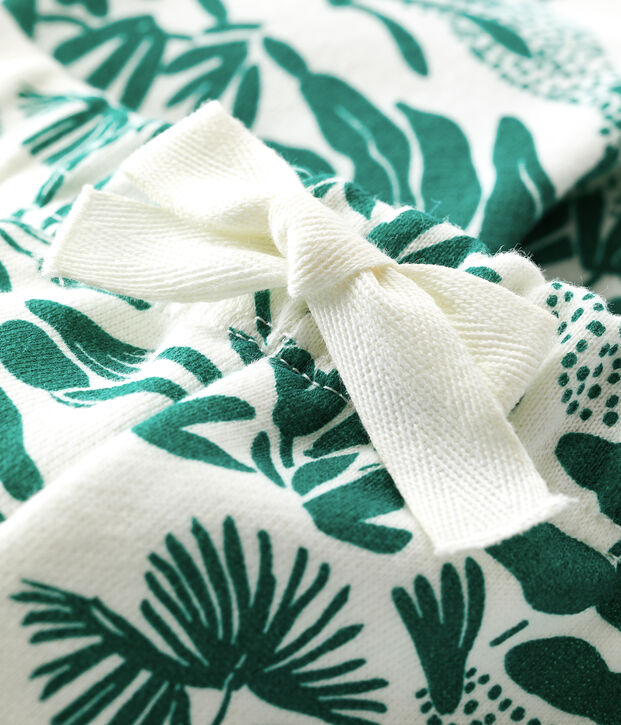Pantaloni beb&egrave; in molleton con motivo vegetale bianco/verde