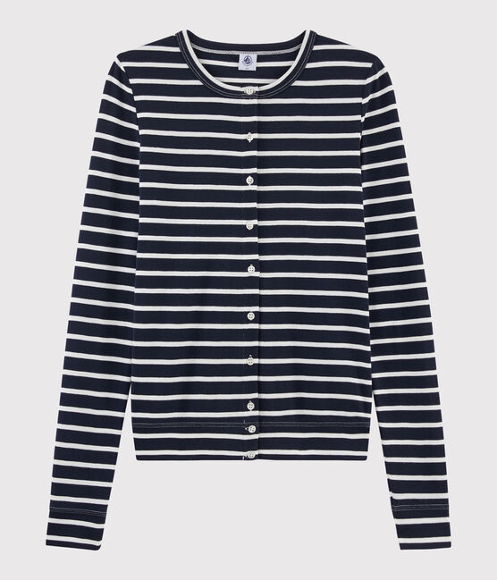 Cardigan iconico Donna blu SMOKING/bianco MARSHMALLOW