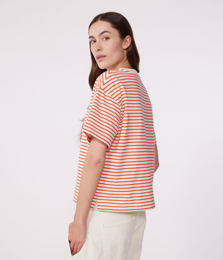T-shirt Le Boxy in cotone a righe donna ecru/rosso
