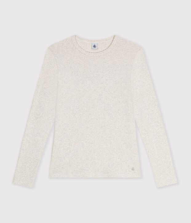 T-shirt a maniche lunghe in cotone con finiture a punto cocotte donna MONTELIMAR CHINE