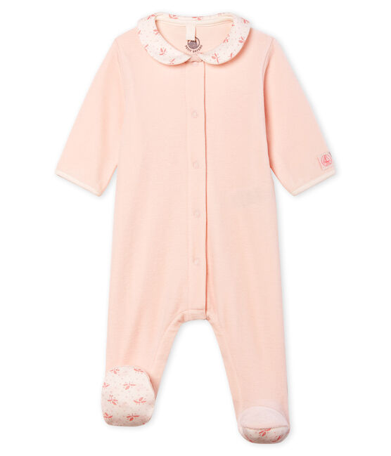 Tutina pigiama bebè femmina in ciniglia rosa FLEUR