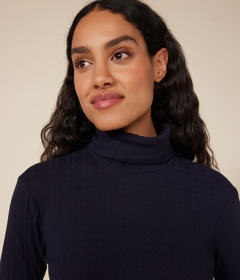 T-shirt L'Iconique donna in cotone fantasia con collo a lupetto blu