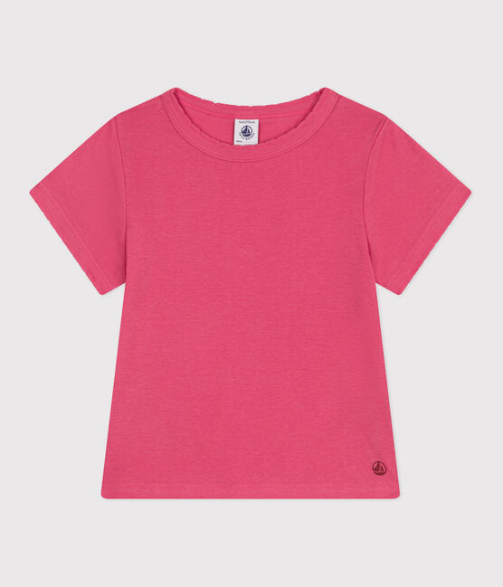 T-shirt a maniche corte in cotone tinta unita bambina rosa PEONIA